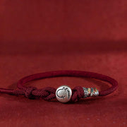 Buddha Stones Year of the Horse 999 Sterling Silver Copper Coins Rope Braided Protection Bracelet - Dark Red - 18-20cm - image 9