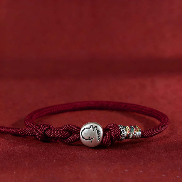 Buddha Stones Year of the Horse 999 Sterling Silver Copper Coins Rope Braided Protection Bracelet - Dark Red - 18-20cm - image 9