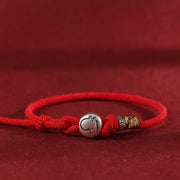Buddha Stones Year of the Horse 999 Sterling Silver Copper Coins Rope Braided Protection Bracelet - Red - 18-20cm - image 0