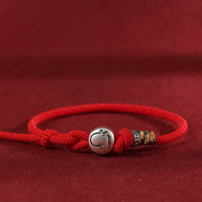 Buddha Stones Year of the Horse 999 Sterling Silver Copper Coins Rope Braided Protection Bracelet - Red - 18-20cm - image 0