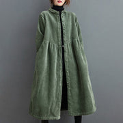 Buddha Stones Plain Buttons Long Sleeve Women's Cotton Corduroy Fleece-Lined Coat With Pockets - image 14