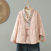Buddha Stones Embroidered Women's Long Sleeve Cotton-padded Jacket With Pockets - Pink - US12，UK/AU16，EU44 (2XL) - image 13