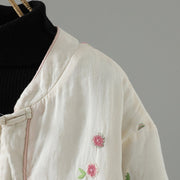Buddha Stones Flower Embroidery Women's Long Sleeve Cotton-padded Jacket With Pockets - image 5