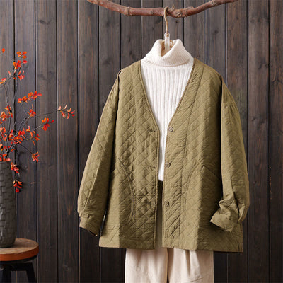 Buddha Stones Casual Solid Color Women's Long Sleeve Cotton Jacket With Pockets - PaleGoldenrod - US12，UK/AU16，EU44 (2XL) - image 0