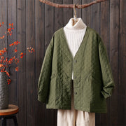 Buddha Stones Casual Solid Color Women's Long Sleeve Cotton Jacket With Pockets - OliveDrab - US12，UK/AU16，EU44 (2XL) - image 1