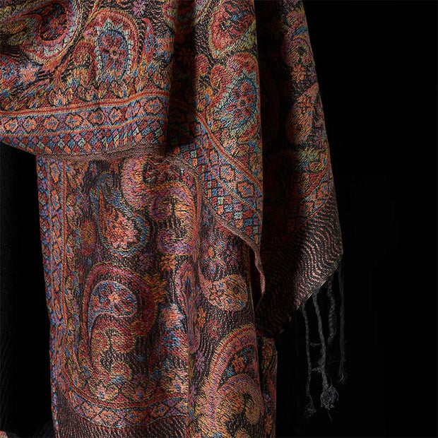 Buddha Stones Spring Purple Cashew Flower Pattern Tassel Soft Scarf Shawl - image 5