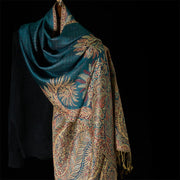 Buddha Stones Spring Long Leaves Flowers Pattern Tassel Soft Scarf Shawl - CadetBlue - 175*70cm - image 0