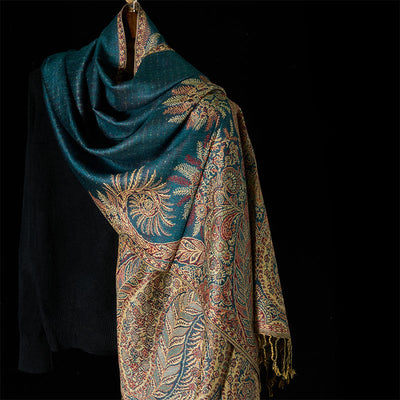 Buddha Stones Spring Long Leaves Flowers Pattern Tassel Soft Scarf Shawl - CadetBlue - 175*70cm - image 0