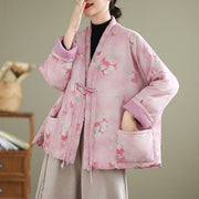 Buddha Stones Printed Flowers Women's Long Sleeve Cotton-padded Jacket With Pockets - image 1