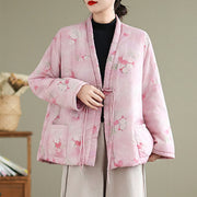 Buddha Stones Printed Flowers Women's Long Sleeve Cotton-padded Jacket With Pockets - image 2