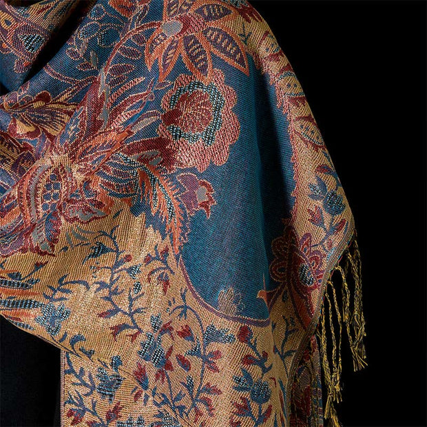 Buddha Stones Spring Red Flowers Leaves Vines Pattern Tassel Soft Scarf Shawl - image 4