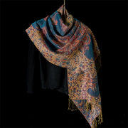 Buddha Stones Spring Red Flowers Leaves Vines Pattern Tassel Soft Scarf Shawl - image 1