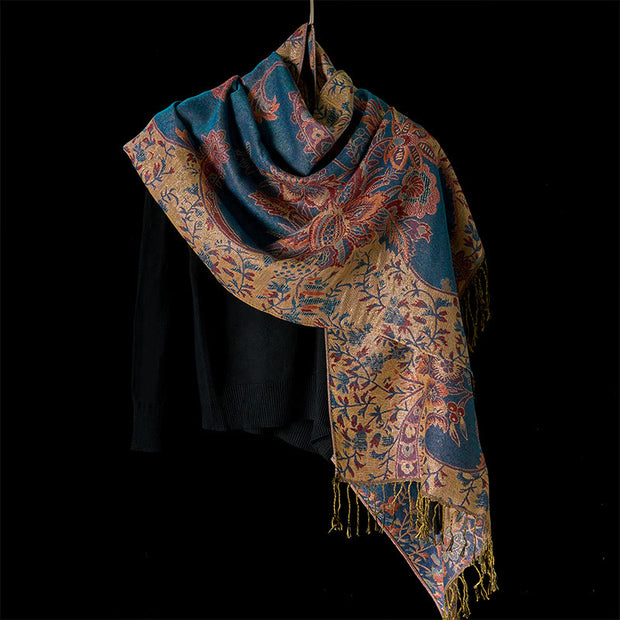 Buddha Stones Spring Red Flowers Leaves Vines Pattern Tassel Soft Scarf Shawl - image 1