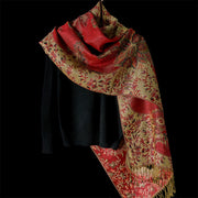 Buddha Stones Spring Red Flowers Leaves Vines Pattern Tassel Soft Scarf Shawl - image 7