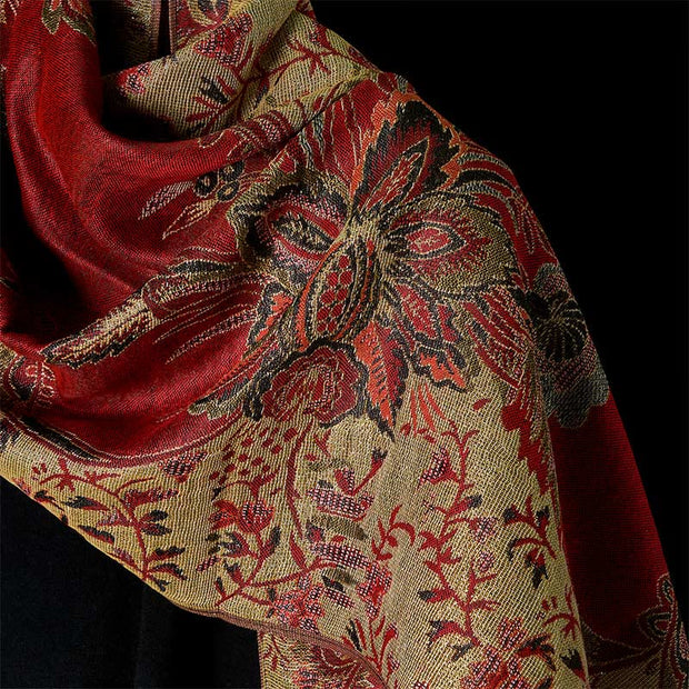 Buddha Stones Spring Red Flowers Leaves Vines Pattern Tassel Soft Scarf Shawl - image 9