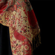 Buddha Stones Spring Red Flowers Leaves Vines Pattern Tassel Soft Scarf Shawl - image 10