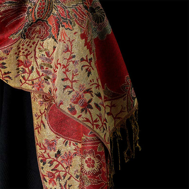 Buddha Stones Spring Red Flowers Leaves Vines Pattern Tassel Soft Scarf Shawl - image 10