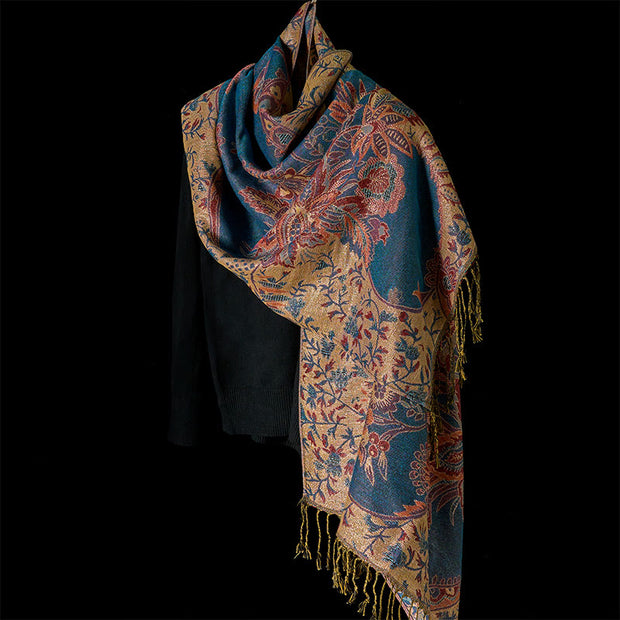 Buddha Stones Spring Red Flowers Leaves Vines Pattern Tassel Soft Scarf Shawl - image 2