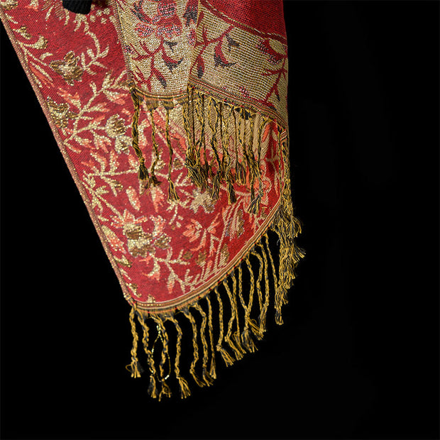 Buddha Stones Spring Red Flowers Leaves Vines Pattern Tassel Soft Scarf Shawl - image 11