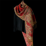 Buddha Stones Spring Red Flowers Leaves Vines Pattern Tassel Soft Scarf Shawl - image 8