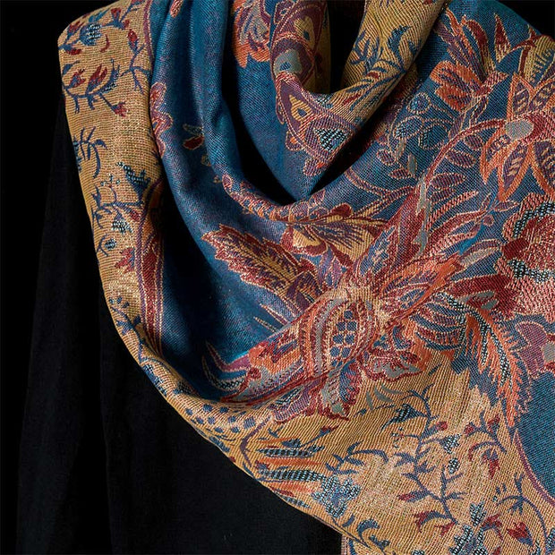 Buddha Stones Spring Red Flowers Leaves Vines Pattern Tassel Soft Scarf Shawl - image 3