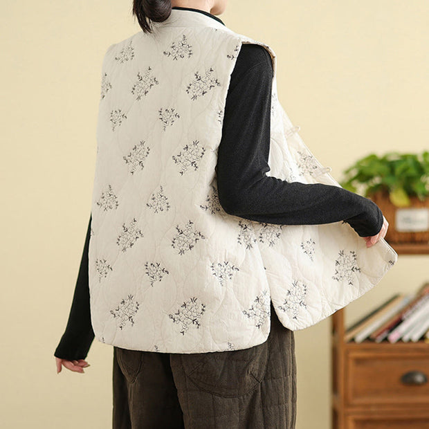 Buddha Stones Embroidered Frog-Button Women's Sleeveless Cotton Vest Waistcoat With Pockets - image 15