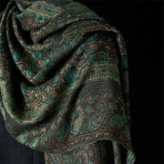 Buddha Stones Spring Green Cashew Flower Geometric Stripes Pattern Tassel Cozy Scarf Shawl - image 3