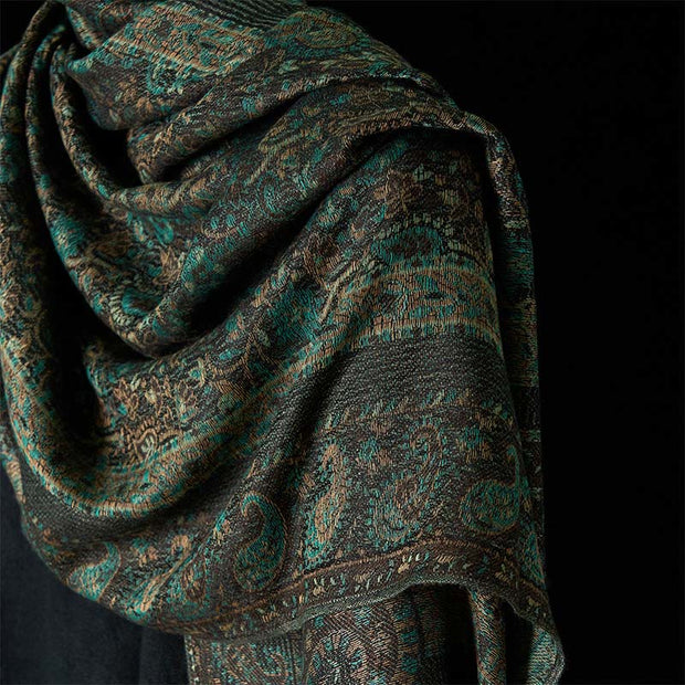 Buddha Stones Spring Green Cashew Flower Geometric Stripes Pattern Tassel Cozy Scarf Shawl - image 3