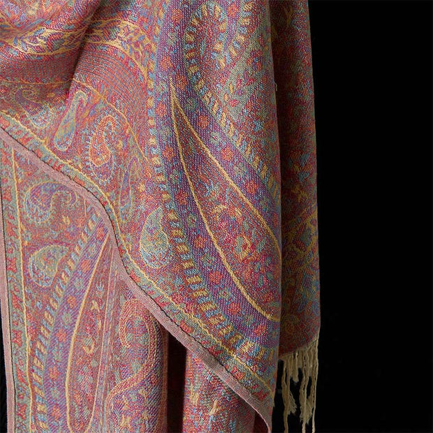 Buddha Stones Spring Red Pink Cashew Flower Geometric Stripes Pattern Tassel Cozy Scarf Shawl - image 9