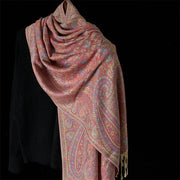 Buddha Stones Spring Red Pink Cashew Flower Geometric Stripes Pattern Tassel Cozy Scarf Shawl - LightPink - 170*70cm - image 5