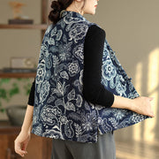 Buddha Stones Plant Pattern Frog-button Women's Sleeveless Cotton Vest Waistcoat With Pockets - image 4