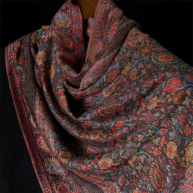 Buddha Stones Spring Brown Cashew Flower Leaves Pattern Tassel Soft Scarf Shawl - image 3