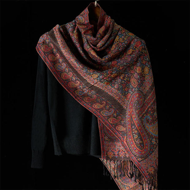 Buddha Stones Spring Brown Cashew Flower Leaves Pattern Tassel Soft Scarf Shawl - image 1