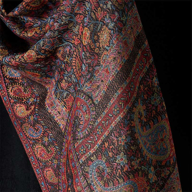 Buddha Stones Spring Brown Cashew Flower Leaves Pattern Tassel Soft Scarf Shawl - image 4