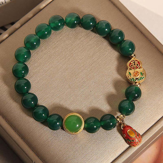 Buddha Stones Natural Green Agate Gourd Tiger Shoes Pattern Hope Bracelet - image 3