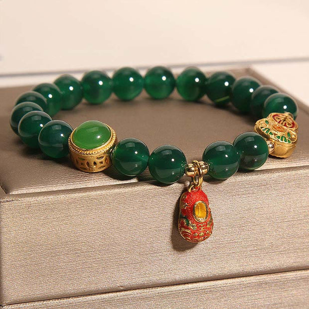 Buddha Stones Natural Green Agate Gourd Tiger Shoes Pattern Hope Bracelet - image 2