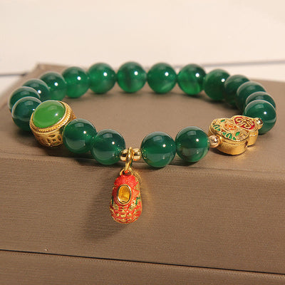 Buddha Stones Natural Green Agate Gourd Tiger Shoes Pattern Hope Bracelet - Green Agate (Wrist Circumference: 14-16cm) - image 0
