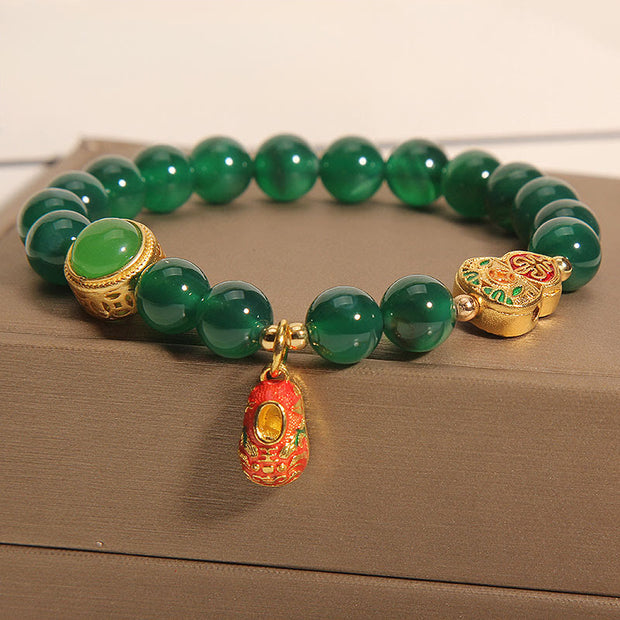 Buddha Stones Natural Green Agate Gourd Tiger Shoes Pattern Hope Bracelet - Green Agate (Wrist Circumference: 14-16cm) - image 0