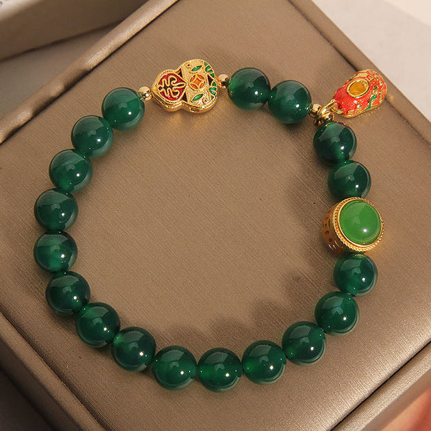 Buddha Stones Natural Green Agate Gourd Tiger Shoes Pattern Hope Bracelet - image 4