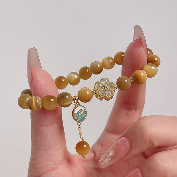 Buddha Stones Natural Golden Tiger Eye Bell Flower Courage Bracelet - image 9