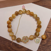 Buddha Stones Natural Golden Tiger Eye Bell Flower Courage Bracelet - Tiger Eye & Green Flower (Wrist Circumference: 14-16cm) - image 6