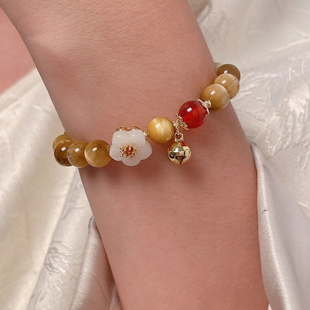Buddha Stones Natural Golden Tiger Eye Bell Flower Courage Bracelet - image 3