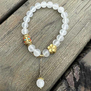 Buddha Stones Tibetan White Agate Crystal Stone Flowers Positivity Bracelet - image 1
