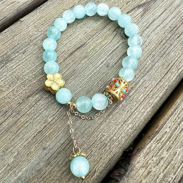 Buddha Stones Tibetan White Agate Crystal Stone Flowers Positivity Bracelet - image 10