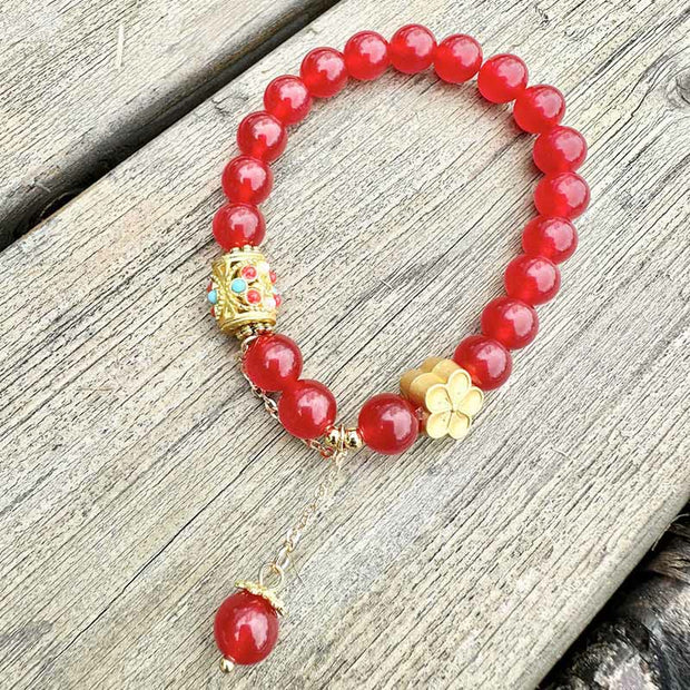 Buddha Stones Tibetan White Agate Crystal Stone Flowers Positivity Bracelet - image 4