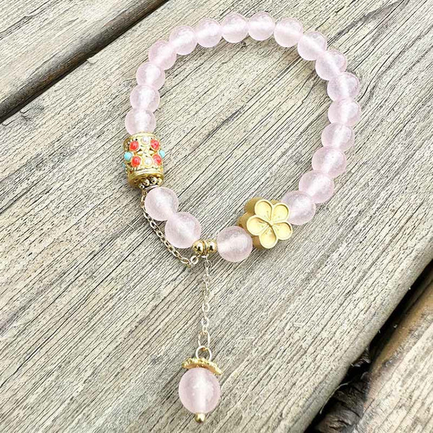 Buddha Stones Tibetan White Agate Crystal Stone Flowers Positivity Bracelet - image 7
