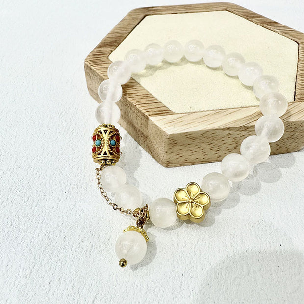 Buddha Stones Tibetan White Agate Crystal Stone Flowers Positivity Bracelet - White Agate(Wrist Circumference: 14-16cm) - image 0