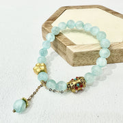 Buddha Stones Tibetan White Agate Crystal Stone Flowers Positivity Bracelet - Blue Crystal(Wrist Circumference: 14-16cm) - image 9