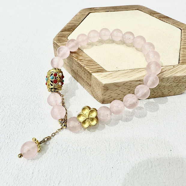 Buddha Stones Tibetan White Agate Crystal Stone Flowers Positivity Bracelet - Pink Crystal(Wrist Circumference: 14-16cm) - image 6