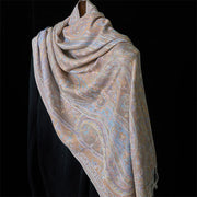 Buddha Stones Spring Cashew Flower Leaves Vines Geometric Pattern Tassel Soft Scarf Shawl - Beige - 178*71cm - image 6